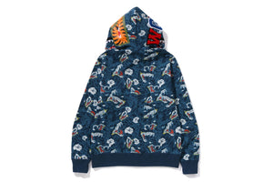 JAPANESE TATTOO CAMO SHARK FULL ZIP HOODIE MENS