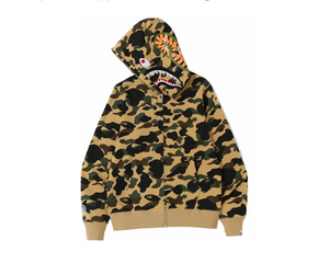 BAPE 1st Shark Jaw Logo Zip Hoodie Yellow Camo