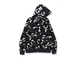 BAPE City 2023 Zipped Hoodie Shark Jaw Logo Black Camo