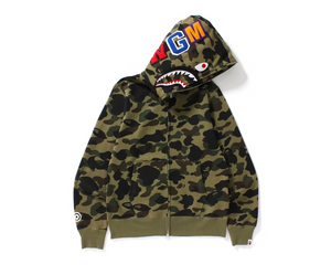 BAPE 1st Shark Jaw Logo Zip Hoodie Green Camo