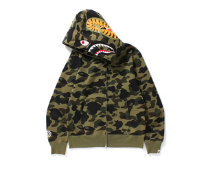 BAPE 1st Shark Jaw Logo Zip Hoodie Green Camo