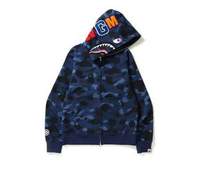 BAPE Shark Jaw Logo Zip Hoodie Blue Camouflage