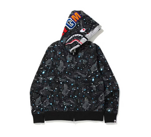 BAPE Space Camouflage Shark Double Hoodie Black Multi